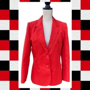 Vintage 70s 80s Bright Red Faille Two Button Slim Line Blazer 12 Changing Scene